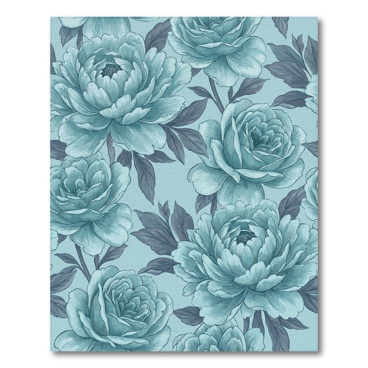 Teal Peony Garden Floral Rug