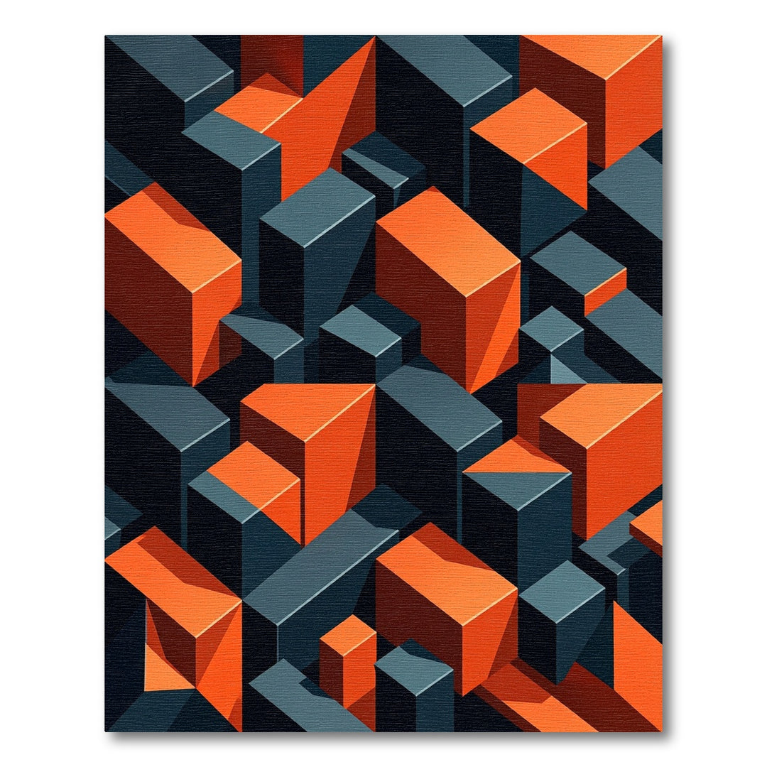 Orange Geometric Blocks Op Art Rug