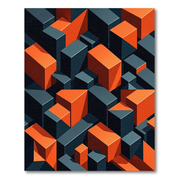 Orange Geometric Blocks Op Art Rug
