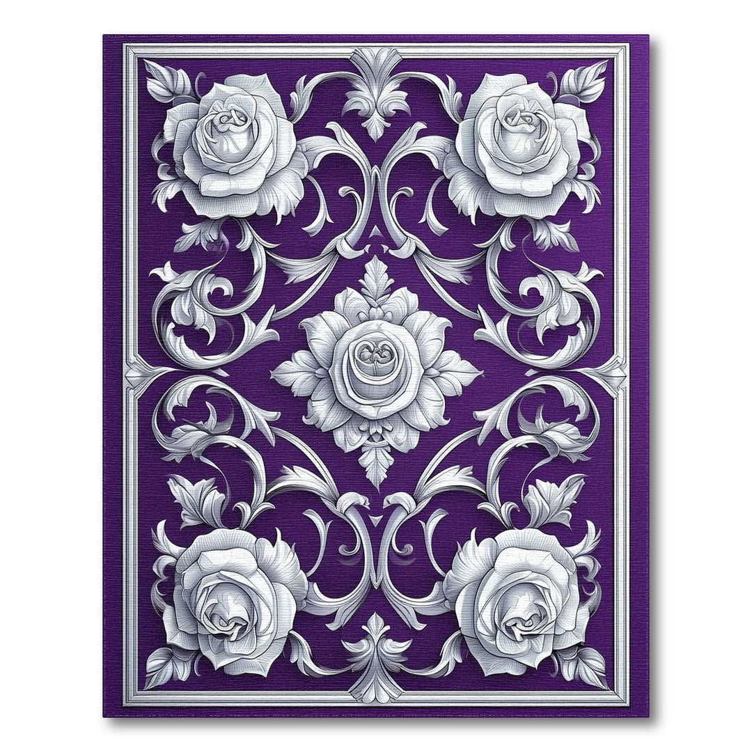 Purple Rose Scroll Floral Area Rug