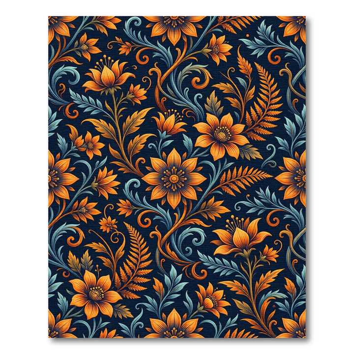 Ornate Orange Floral Swirls Rug