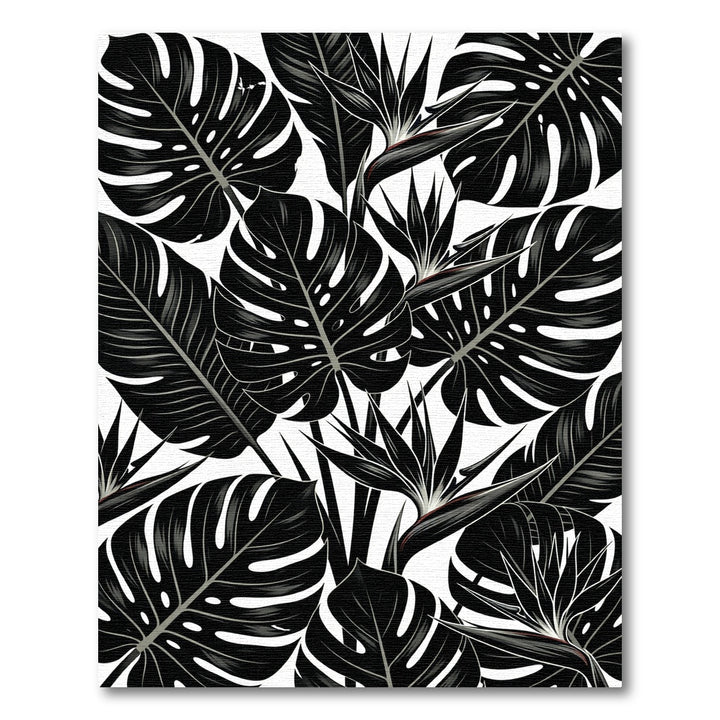 Monstera Bird Paradise Black White Print Rug