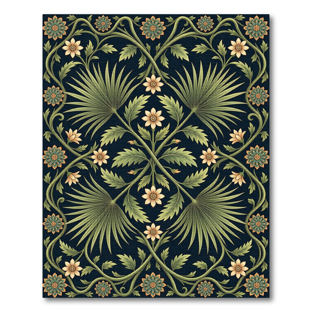 Dark Green Golden Floral Vine Rug