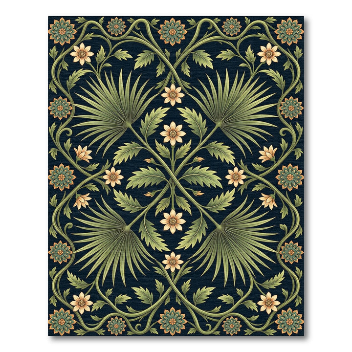 Dark Green Golden Floral Vine Rug