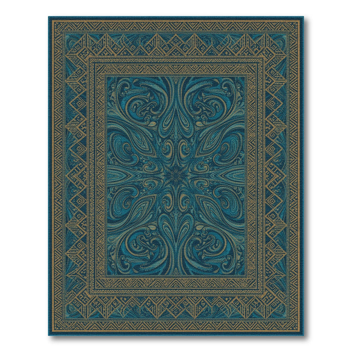 Blue and Teal and Gold Traditional Persian Area Rug