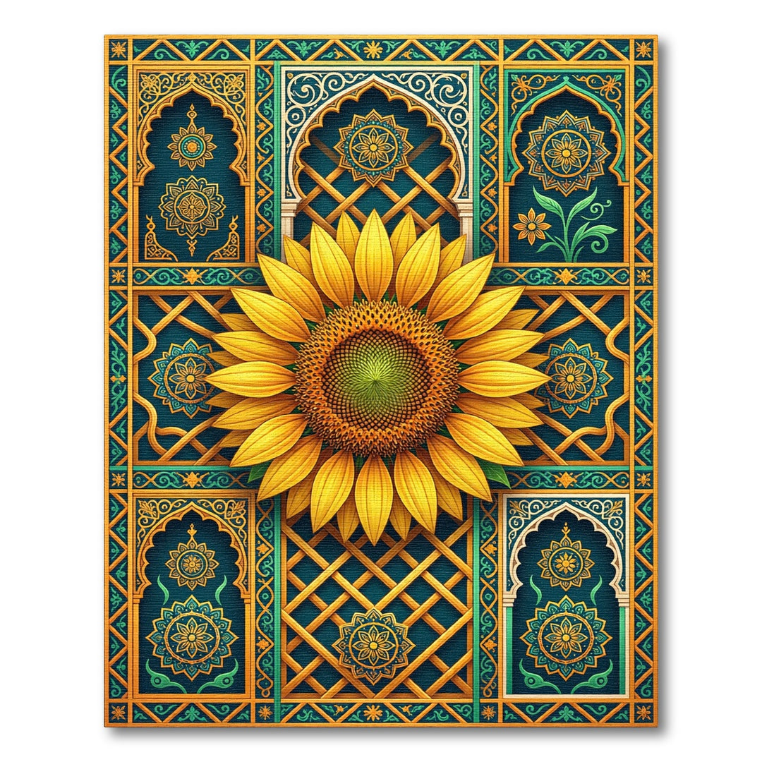 Golden Sunflower Mandalas Teal Rug
