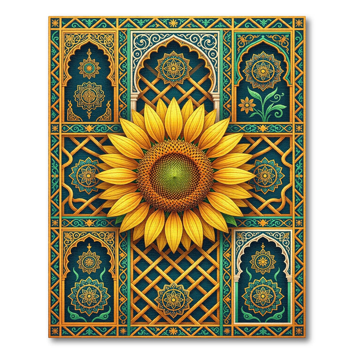 Golden Sunflower Mandalas Teal Rug