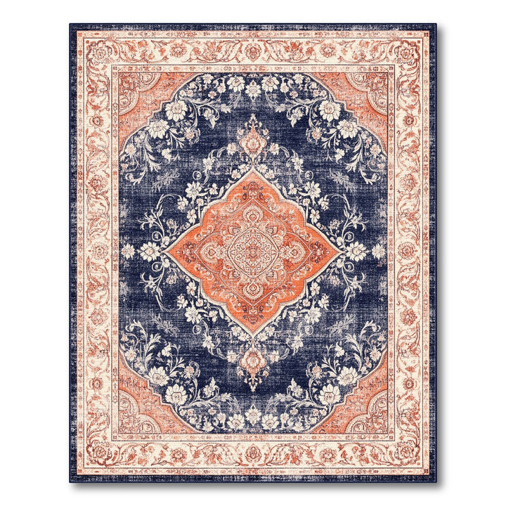 Blue and Teal Navy Blue Distressed Vintage Medallion Area Rug