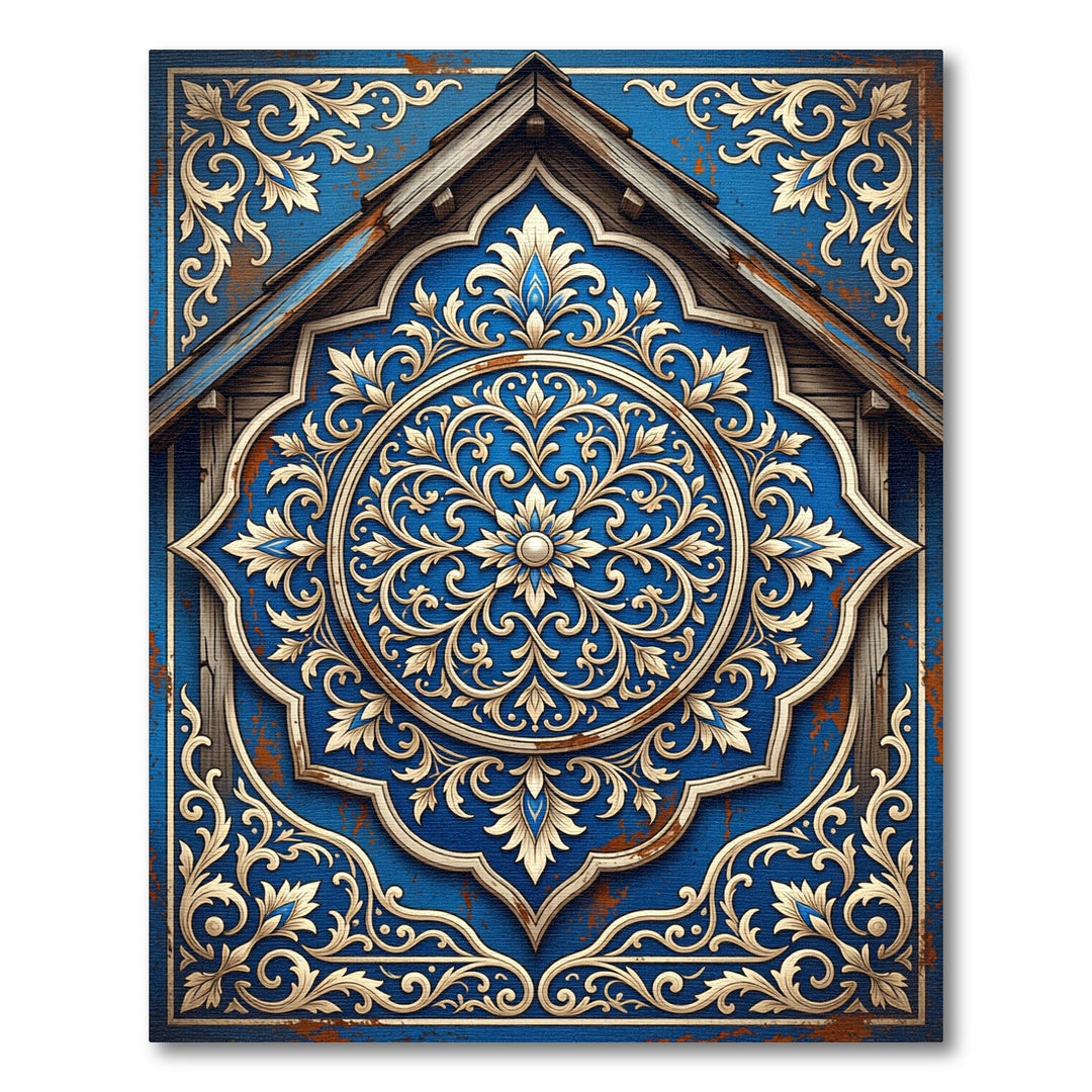 Ornate Royal Blue Floral Medallion Rug