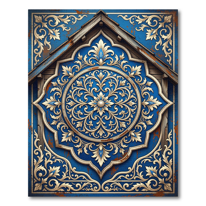 Ornate Royal Blue Floral Medallion Rug