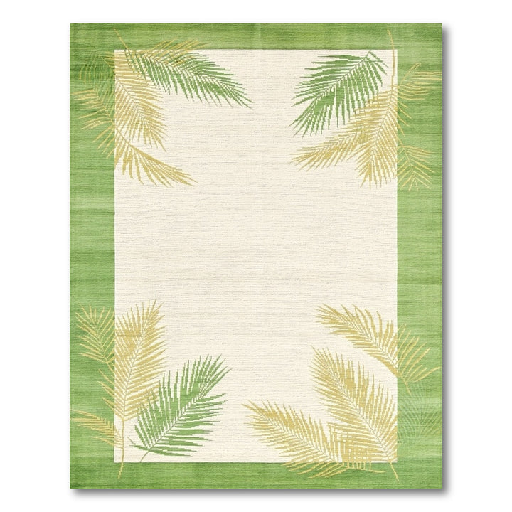 Green Coastal Beach Green Palm Frond Area Rug