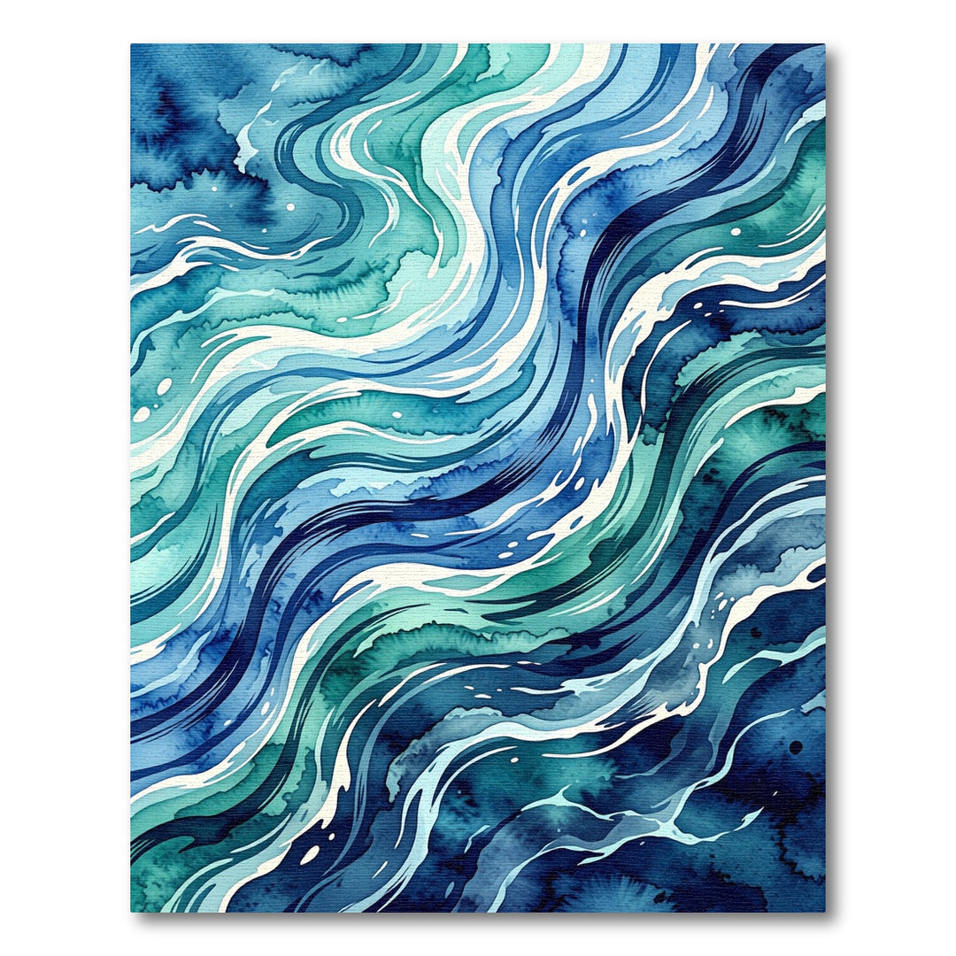 Deep Blue Aqua Swirling Waves Rug