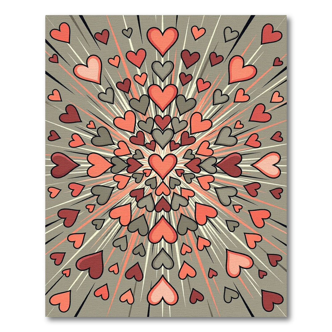 Explosion Hearts Coral Gray Rug