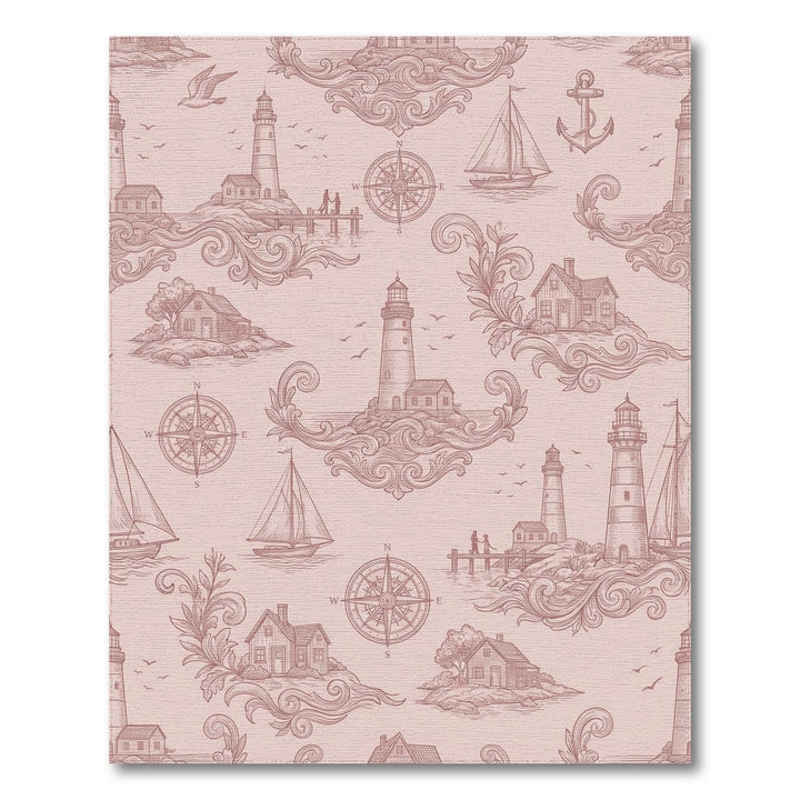 Nautical Theme Lighthouse Sailboat Compass Scene Rug