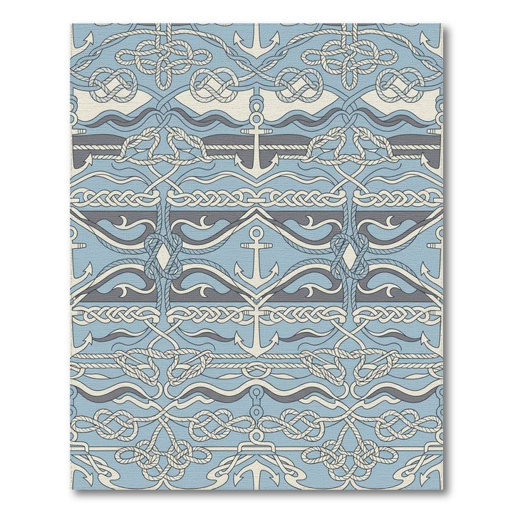 Nautical Rope Anchor Waves Blue Rug