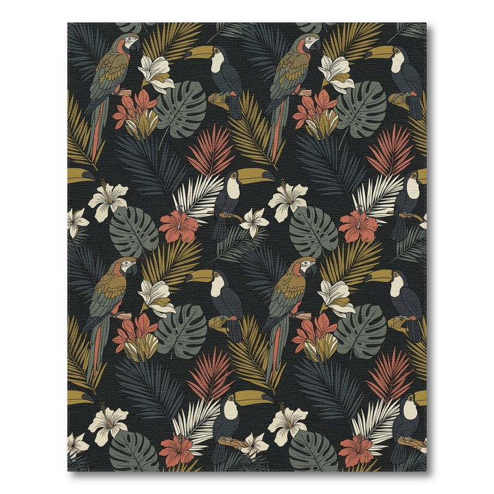 Exotic Macaws Toucans Tropical Foliage Rug