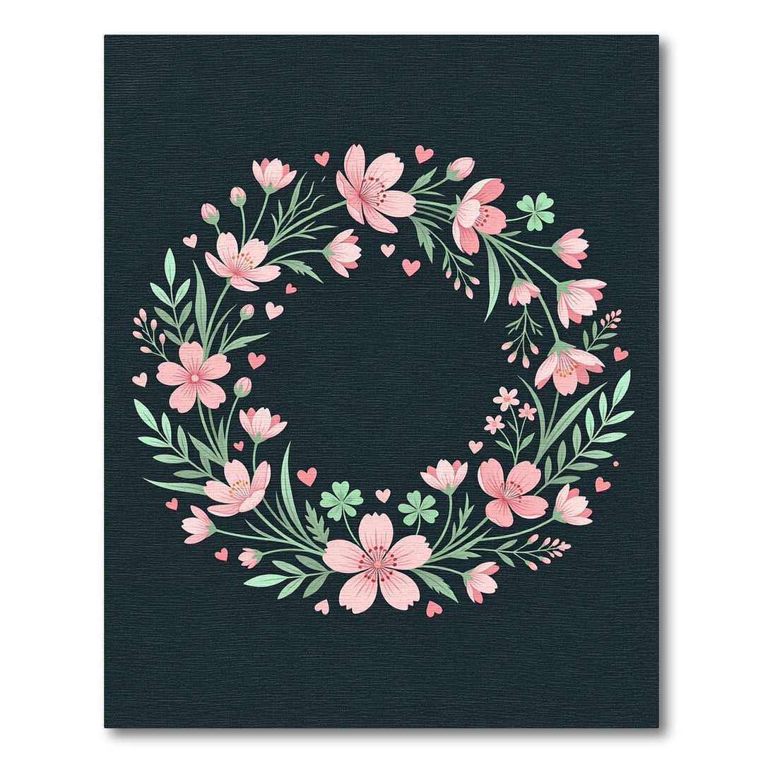 Pink Cherry Blossom Wreath Heart Medley Rug