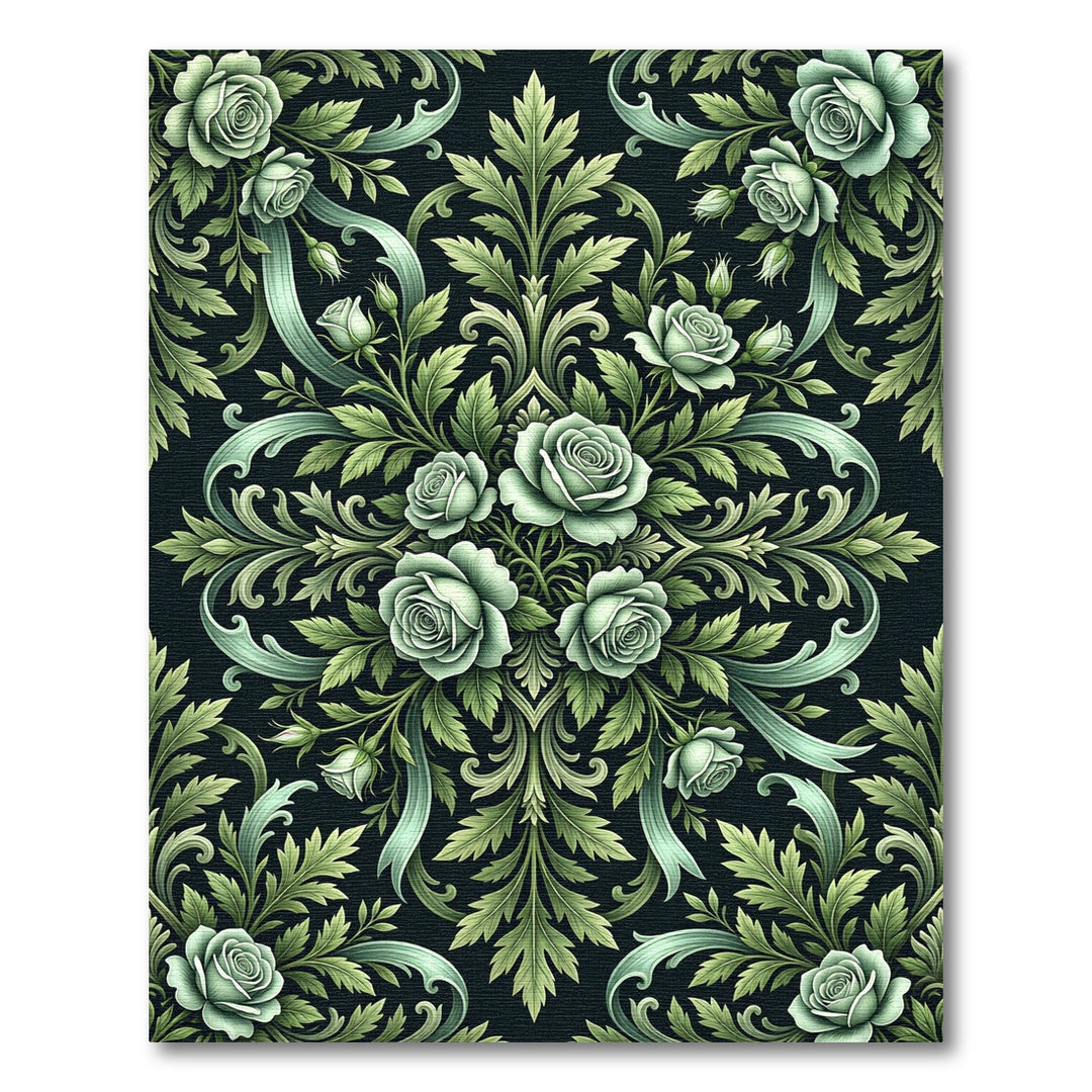 Sage Green Rose Blossom Garland Rug