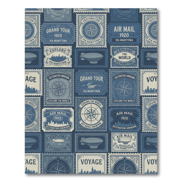 Vintage Air Mail Compass Stamps Rug