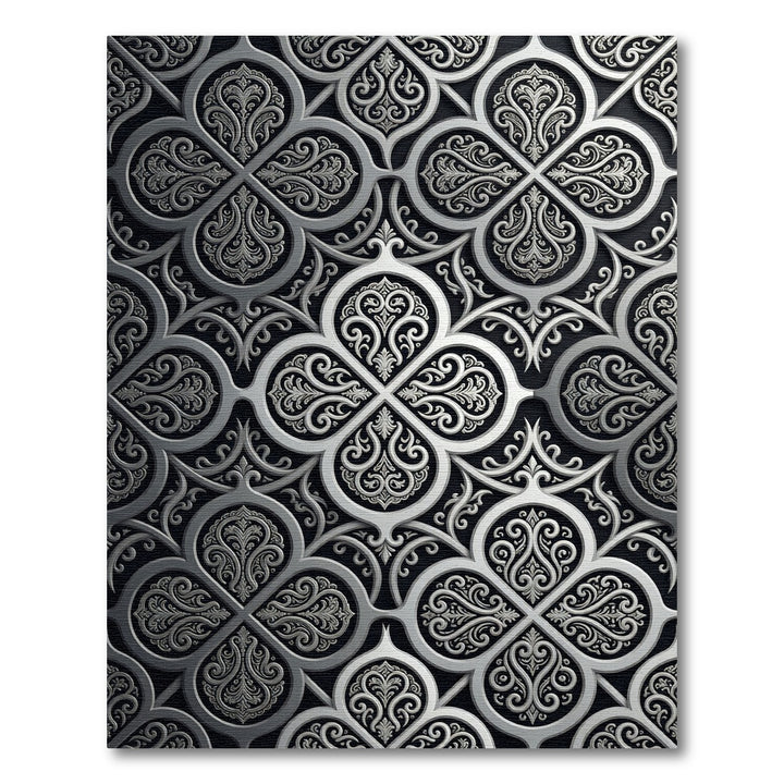 Ornate Silver Scrollwork Luxury Rug