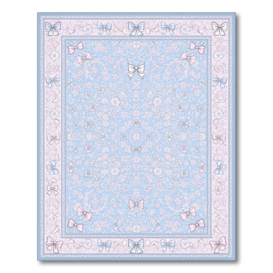 Pastel Blue Floral Bow Area Rug