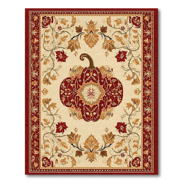 Red Pumpkin Autumn Floral Area Rug