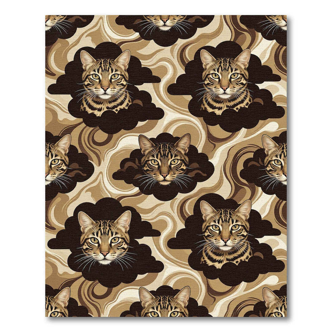 Brown Feline Cloud Swirl Rug