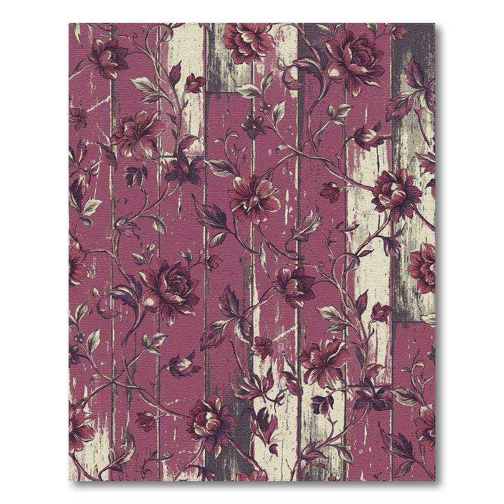 Ornate Plum Floral Woodgrain Vines Rug