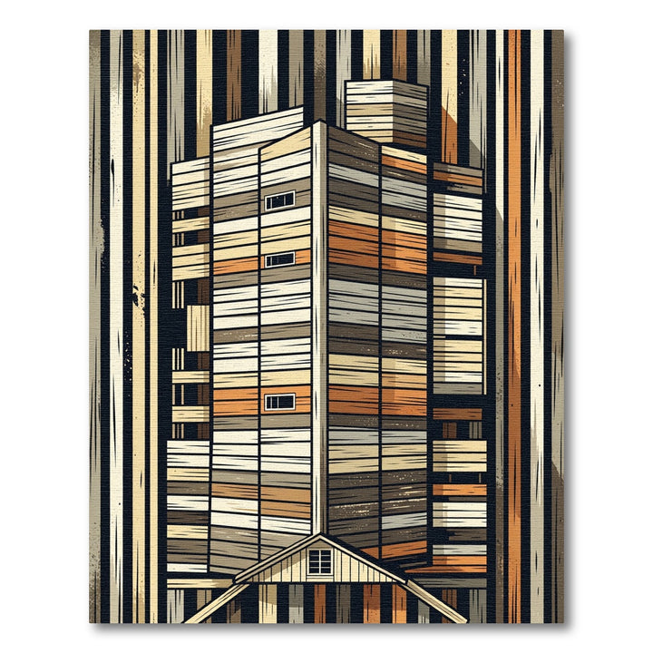 Modern Architectural Orange Wood Plank Rug