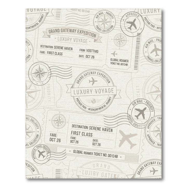 Vintage Travel Stamp Airplane Motif Rug