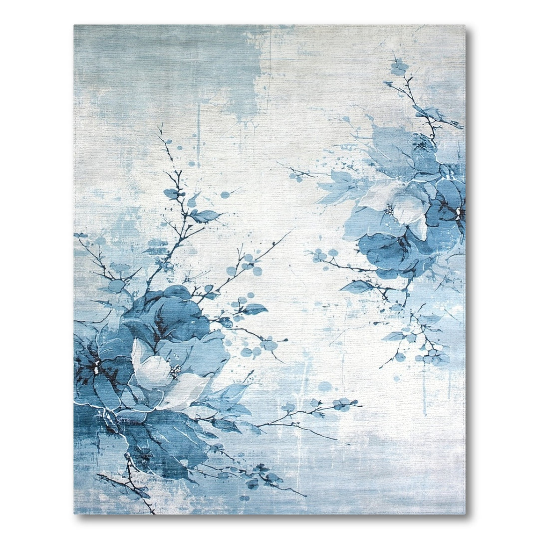Blue Floral Vintage Washable Area Rug