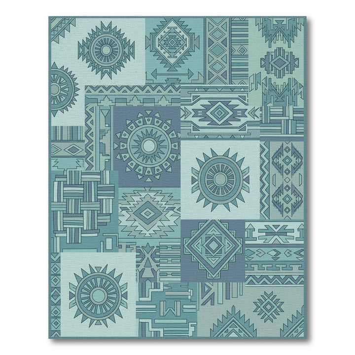 Teal Patchwork Geometric Medallion Rug