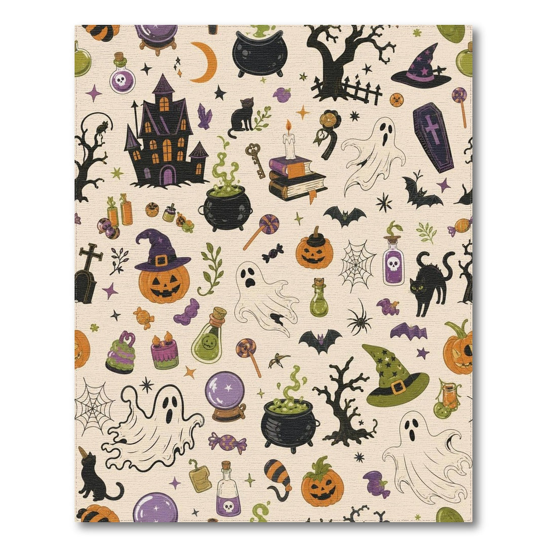 Halloween Spooky Icons Washable Area Rug