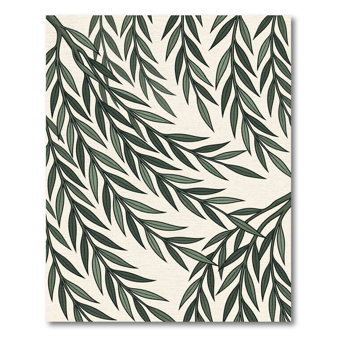 Deep Green Willow Leaf Branches Rug