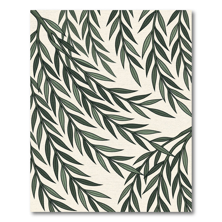 Deep Green Willow Leaf Branches Rug