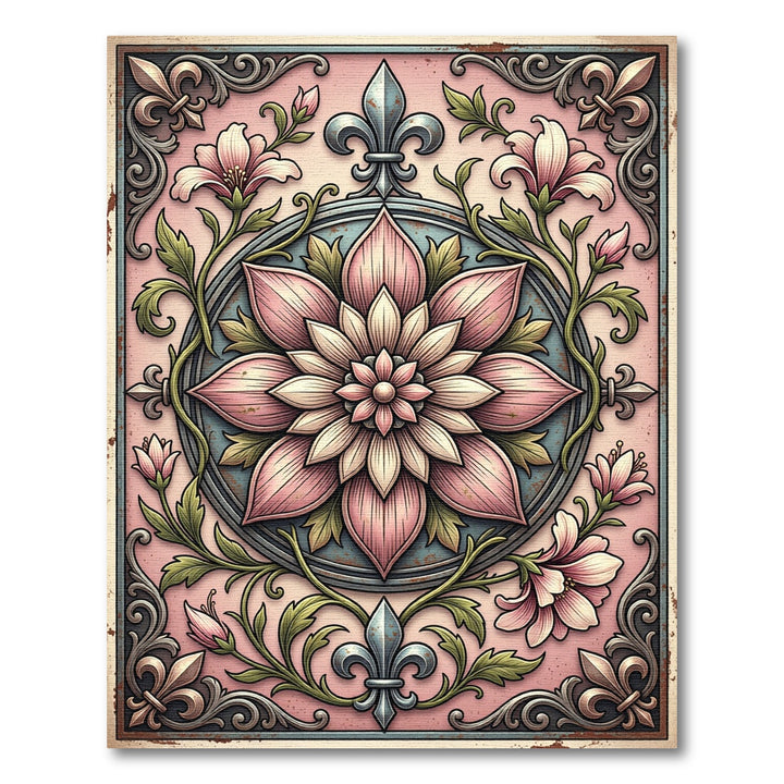 Pink Floral Medallion With Fleur De Lis Rug