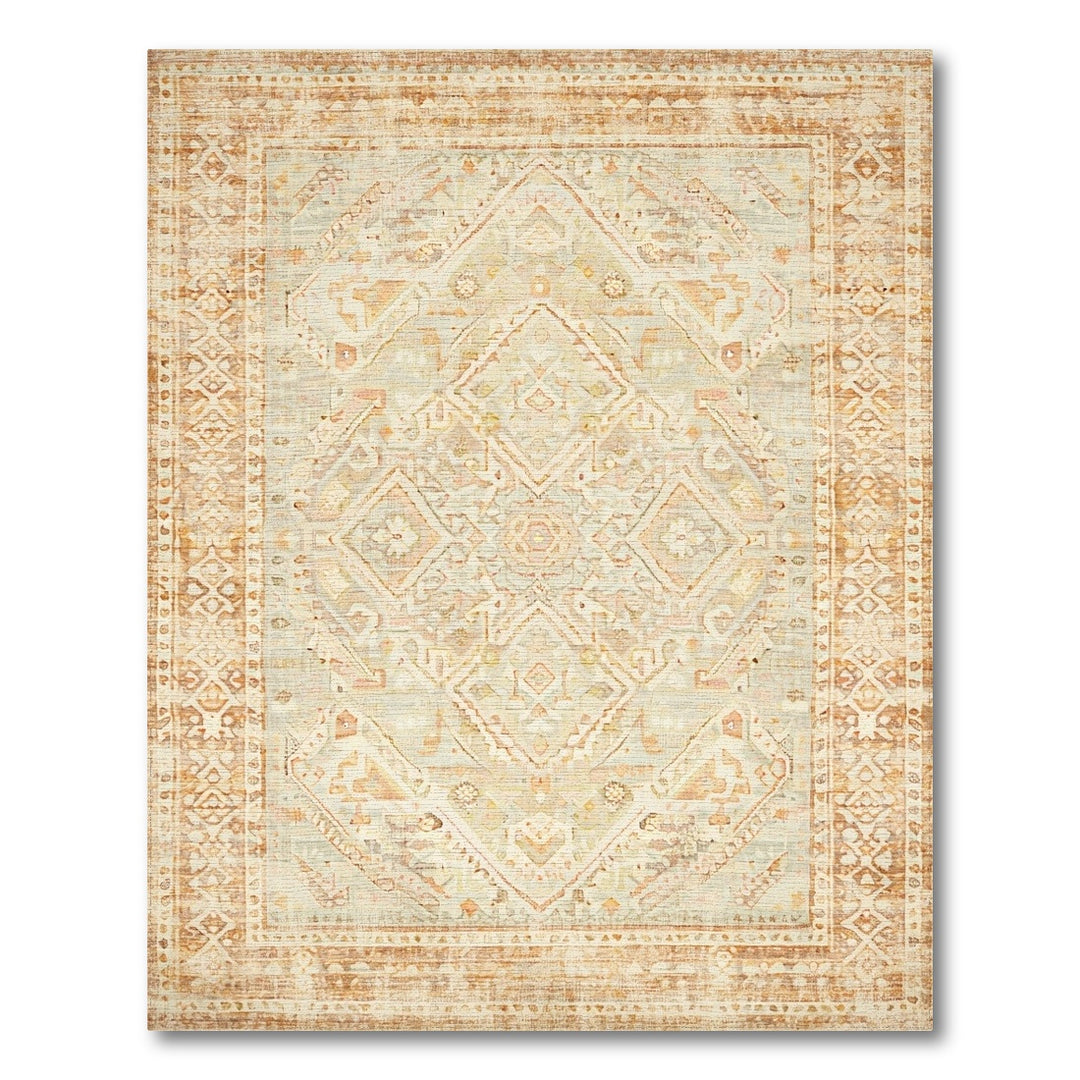 Distressed Beige Geometric Vintage Rug