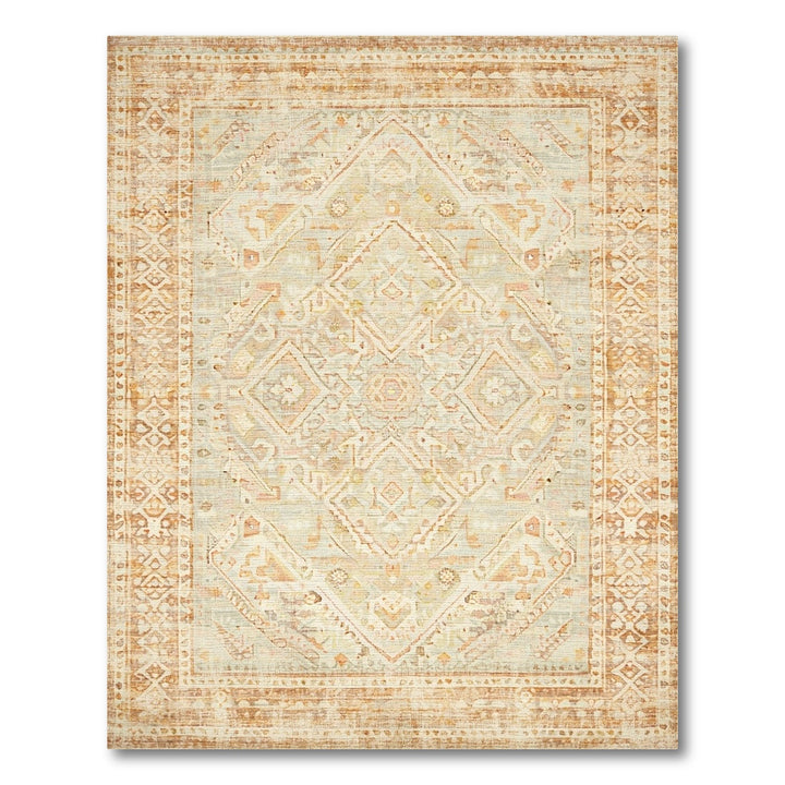 Distressed Beige Geometric Vintage Rug