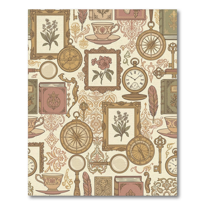 Vintage Botanical Tea Cup Compass Art Rug