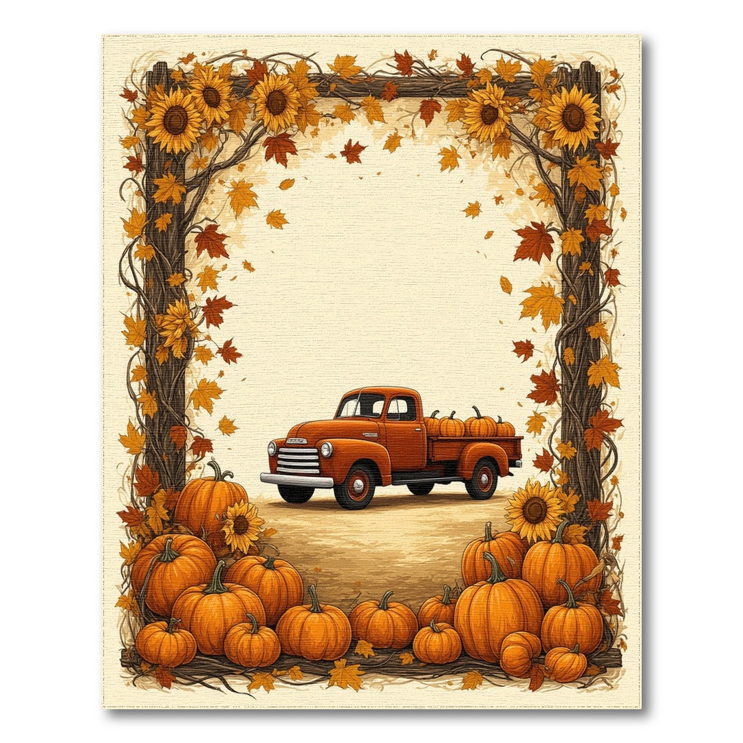 Vintage Orange Truck Pumpkin Fall Area Rug