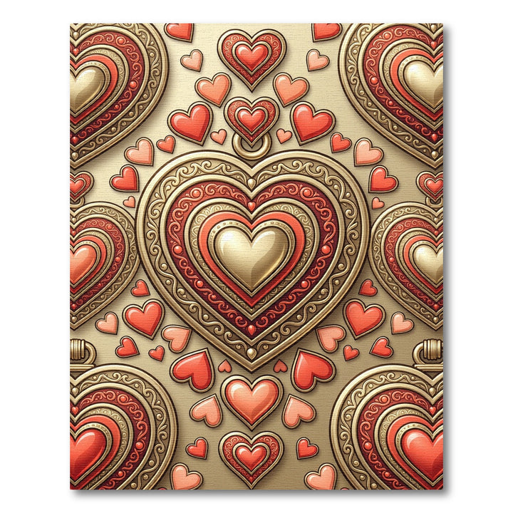 Ornate Golden Red Valentine Hearts Rug