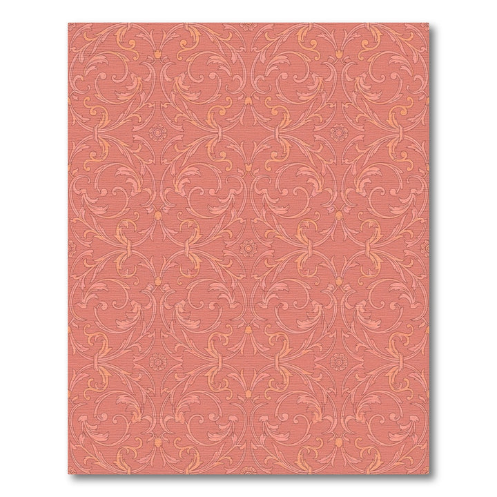 Coral Rococo Scroll Floral Rug