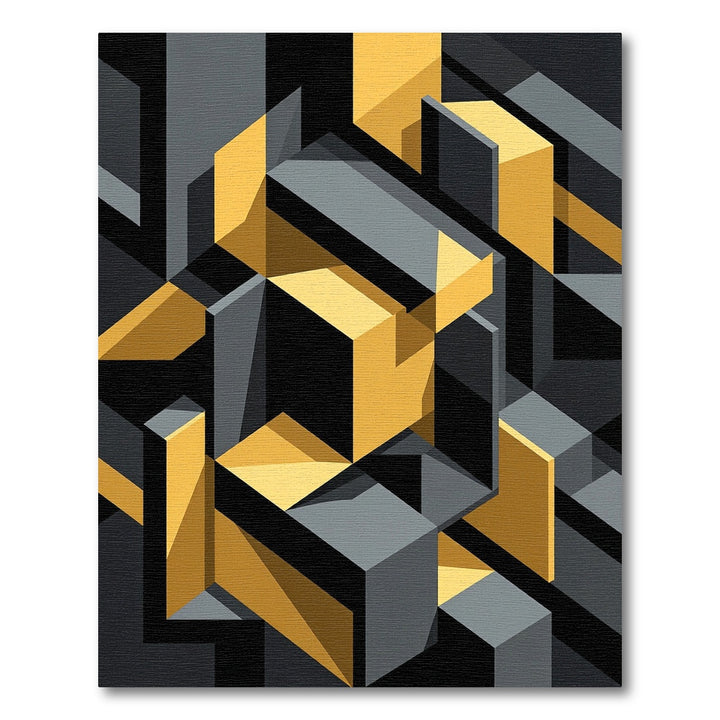 Abstract Geometric Gold Gray Cubes Rug