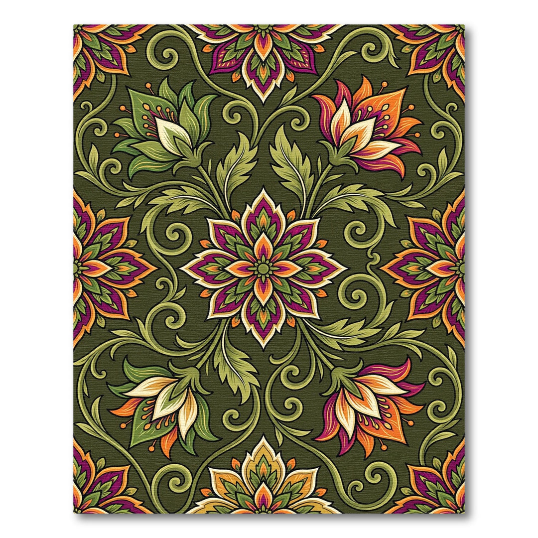 Ornate Floral Medallion Emerald Rug