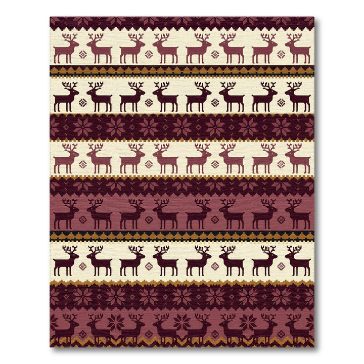Warm Burgundy Reindeer Nordic Stripe Rug