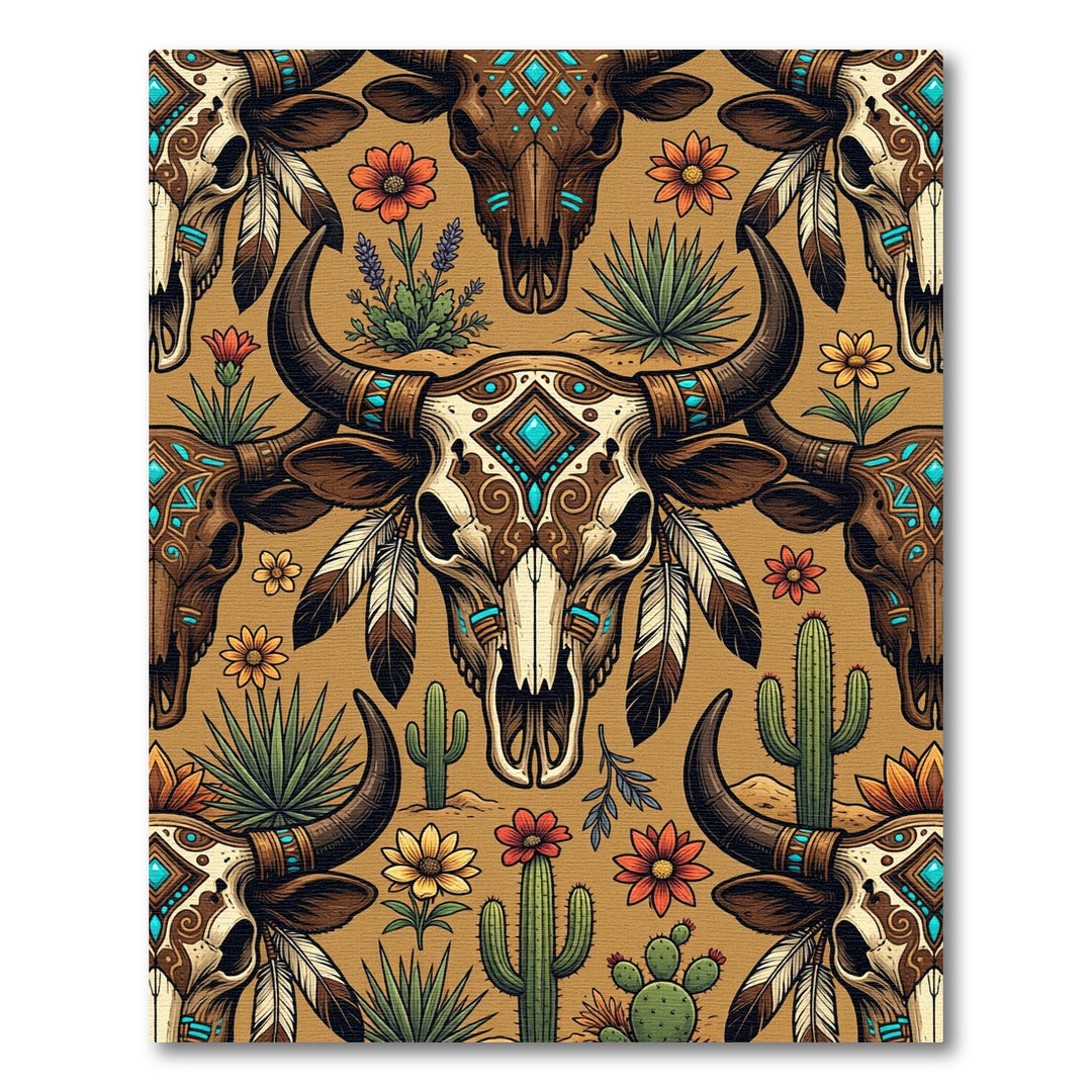 Boho Desert Skull Cactus Floral Rug