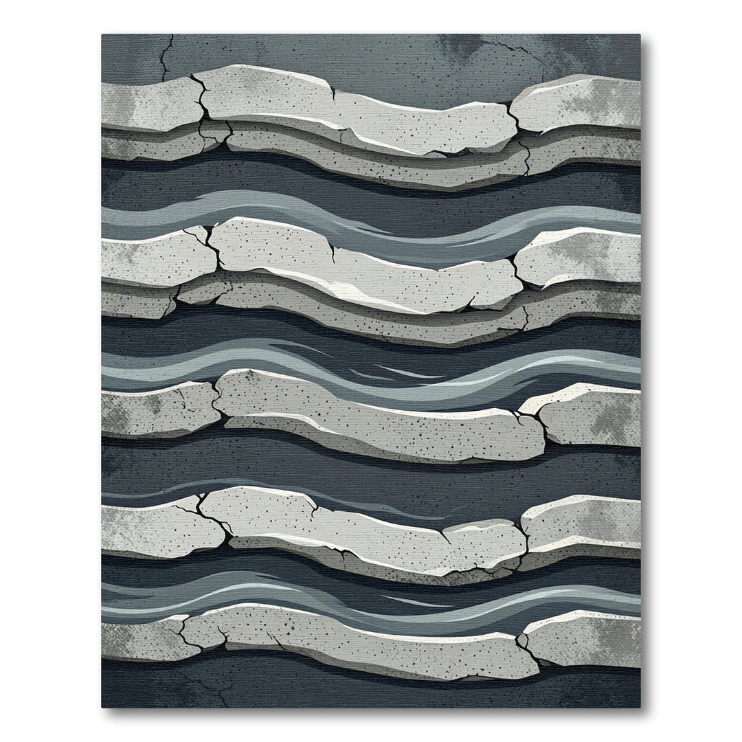 Cracked Stone Abstract Layered Waves Rug