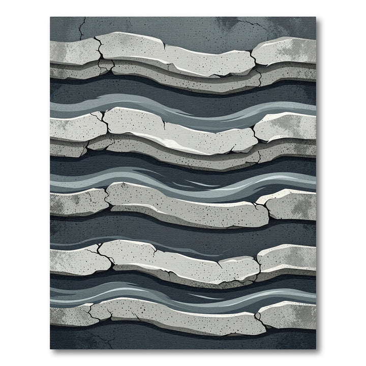 Cracked Stone Abstract Layered Waves Rug