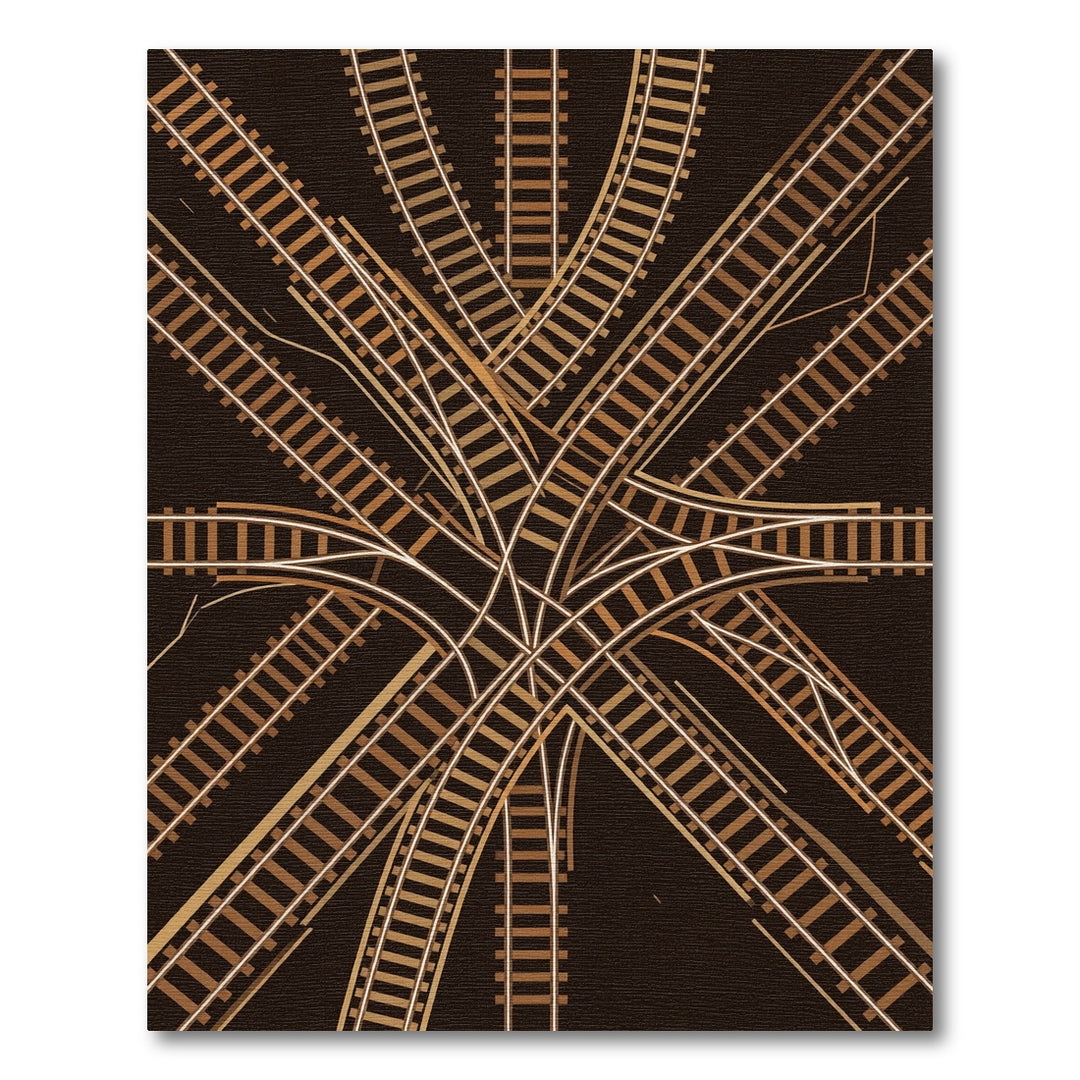 Golden Brown Train Tracks Intersection Rug
