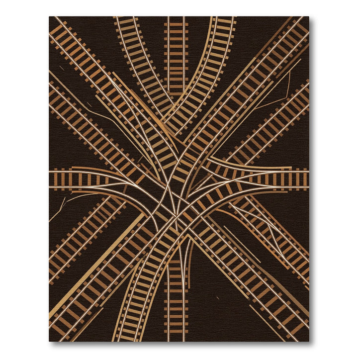 Golden Brown Train Tracks Intersection Rug